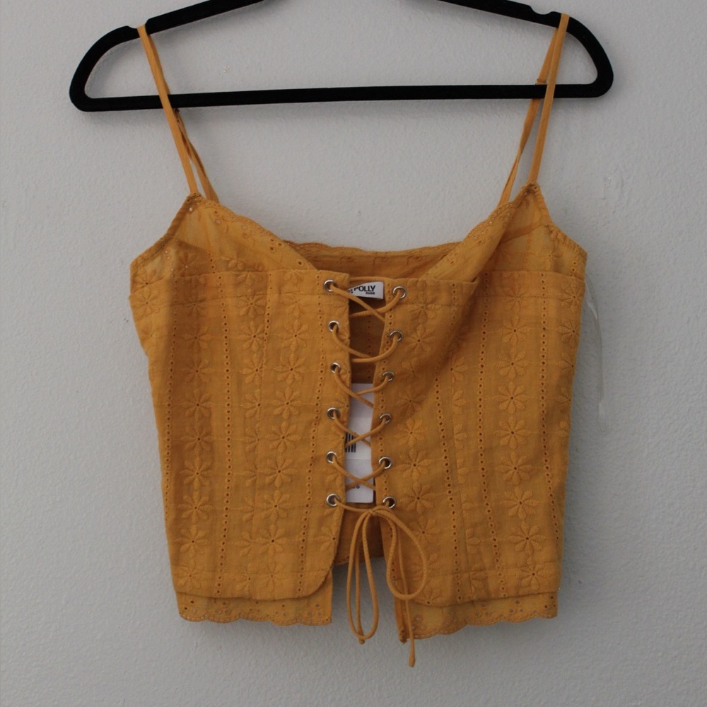 PRINCESS POLLY Yellow Lace-Up Women's Top